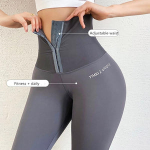 Compression Yoga Pants With Adjustable High Waist Trainer Belt