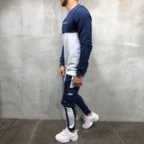 Men's Splice Tracksuit: Long Sleeve top + Striped Sweatpants
