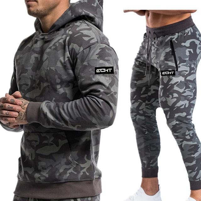 Hooded Running Set Camo Tracksuit For Men Camo Sweatshirt & Sweatpants