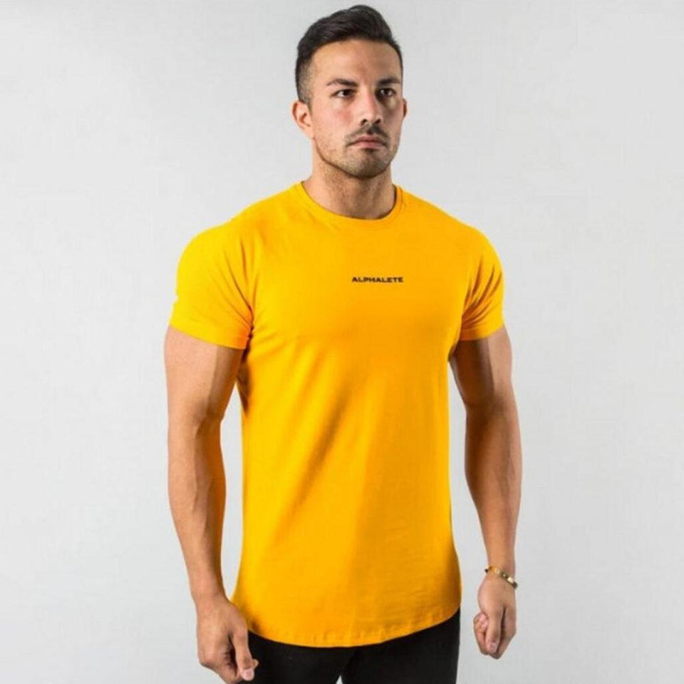 ALPHALETE Men Muscle Tshirt Bodybuilding Fashion Cotton Shirts for