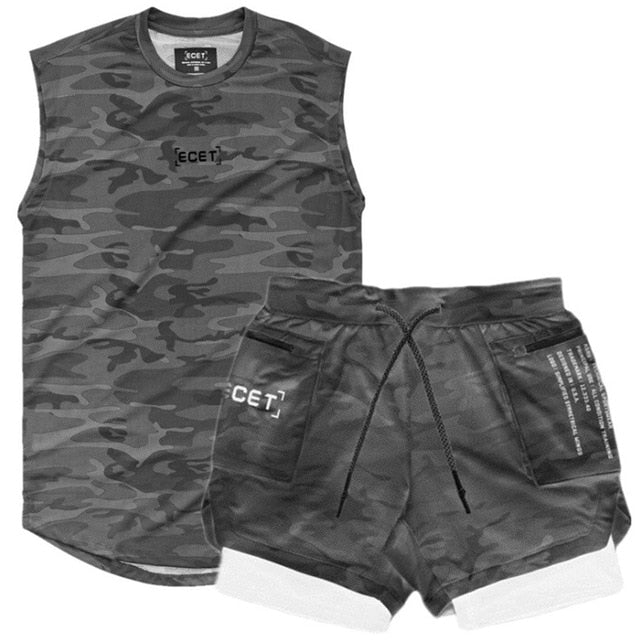 New Men's Tracksuit Multi-pocket Sweatpants + High Street Tank Sets