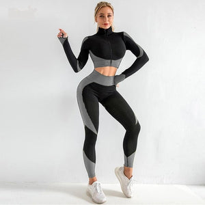 New Women's Yoga Gym Crop Top Compression Workout Athletic Long Sleeve  Shirt High Waist Legging Fitness Sport Pant Clothes - Yoga Sets - AliExpress